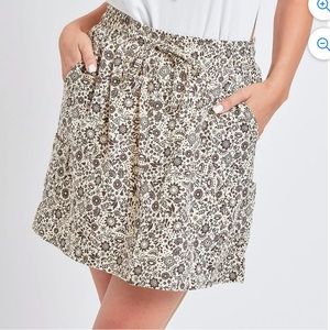 Cream and Brown High Rise Elastic Waist Linen Blend Skirt Size Medium